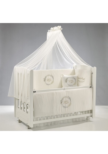 Meltem Kids Mia Anne Yanı Ahşap Sallanır Beşik 60 x 120 CM (Beyaz - Angel) Beyaz