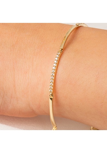 Gümüş Bileklik - Sıra Taşlı Modern Tasarım Şık 925 Ayar Gümüş Bileklik Gümüş