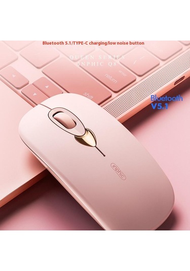 Inphıc Q8 Kablosuz Bluetooth Fare Kadınlar İçin 1600 Dpı Şarj Edilebilir Dilsiz Fare Dizüstü Pc İçin