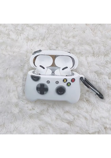 Apple Airpods Pro 3. Nesil 2025 Uyumlu Figürlü Silikon Kılıf Anahtarlıklı Kılıf Beyaz - Siyah