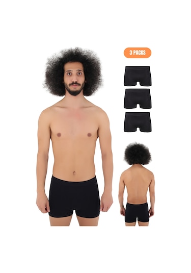 Erkek 3'lü Dikşsiz Mikro Fiber Boxer Seti Rahat Bel Lastiği Likralı Siyah