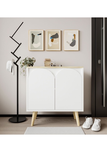 Venezia Ahşap Ayaklı Bohem Konsol-çok Amaçlı Dolap-vitrin Safir Meşe-beyaz 76 Cm