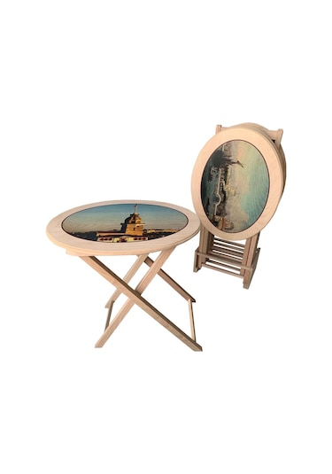 Oval Çanta Zigon Sehpa 4'Lü Resimli-Boyasız(Hâm)Tamamı Ahşap