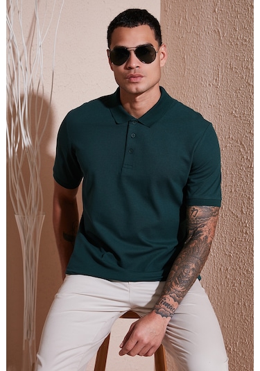 Buratti Pamuklu Regular Fit Düğmeli Erkek Polo Yaka T Shirt 5902127 Yeşil