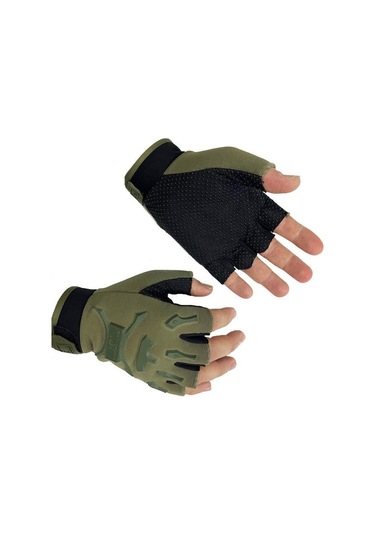 Single Sword Yarım Parmak Taktik Bisiklet Motosiklet Eldiveni  Haki