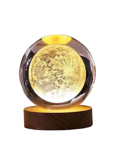 Reedark Güneş Sistemi Kristal Top Işıklı Süs 8cm - 7 Renkli Değişimli Isı Işığı Ahşap Tabanlı Odalar İçin Dekoratif Hediye Çok Renkli