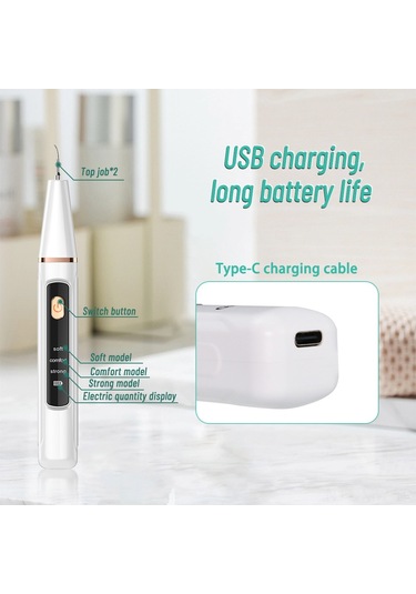 Moveevo Ev İçin Akıllı Ultrasonik Diş Temizleyici, Üç Seviye Ayar, Taş Aşınması Temizleyici, 37khz Frekans, 450mah Pil Temel Versiyon Beyaz