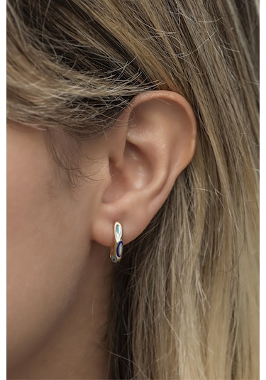 Nereze 925 Ayar Gümüş Gold 15 MM Lazer Mineli Halka Küpe