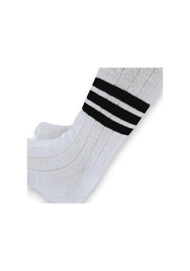Çizgili Pamuklu Çocuk Külotlu Çorap Beyaz