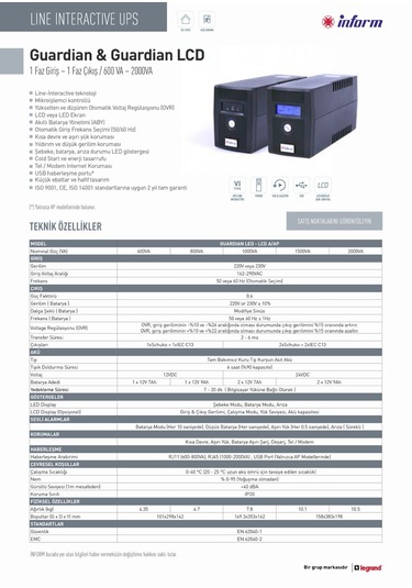 Inform Guardıan 2000va Ups Lıne Interactıve Kesintisiz Güç Kaynağı