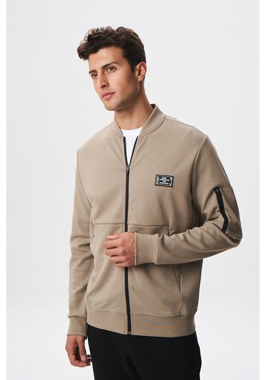 Arma Erkek Slim Fit Scuba Su Geçirmeyen Kumaş Basic Kol Cepli Tam Fermuar Kolej Yaka Sweatshirt K28324988301 Gri