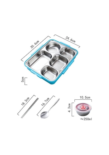 Ulzyvf Yemek Termos Seti Mavi, Çelik Bölmeli, Paslanmaz, 5 Cm, Pratik Kutuda Mavi