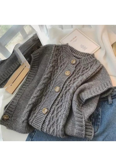 Siyah Kore Şık Vintage Büküm Kolsuz Kazak Yelek Kadın Sonbahar Kış Örme Yelek Yelekler Kadın Düğme O Boyun Triko 29143 Siyah