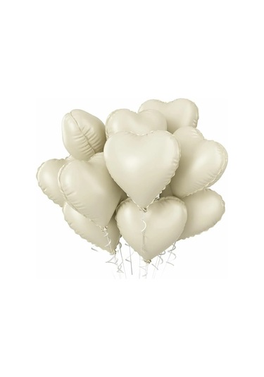5 Adet 18 İnç 45 Cm Retro Kalp Folyo Balon Krem KREM