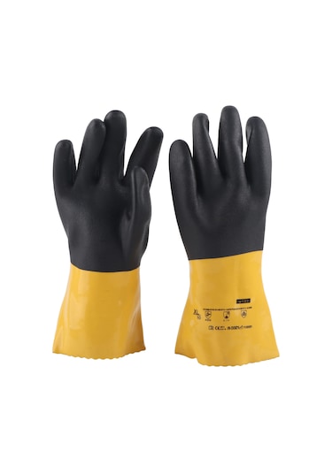 Geeroyoo Pvc Kaplamalı Endüstriyel Eldiven, Kimya Ve Yağ Dayanıklı, Sert Asit/alkali Koruyucu, Xl Boy Mekanik Ve Inşaat Çalışmaları İçin