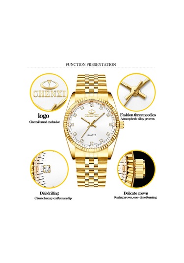 Springsun Kadınlar Klasik Kuvars Saat, Paslanmaz Çelik Kordon, Parlak İşaretçiler, 30m Su Geçirmez, Yeşil Dial, Günlük Ve İş Giyimi Altın - Beyaz