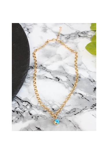 Altın Kaplama Kalın Zincir Cam Nazar Gözü Kolye Altın