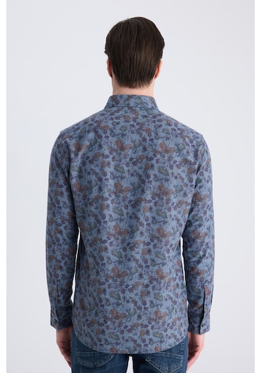 Twn Slim Fit İndigo Baskılı Pamuklu Gömlek 1ec02hd33259m Çok Renkli