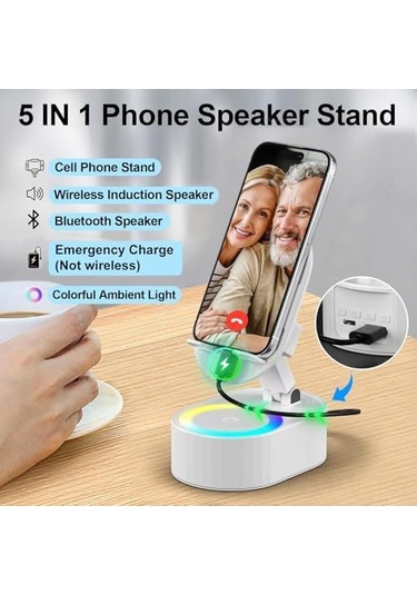 Moveevo Beyaz 300 Katlanabilir Bluetooth Hoparlör - Kablosuz Ses, Telefon Tutucu, 3000mah Acil Şarj, Renkli Ambiyans Işığı