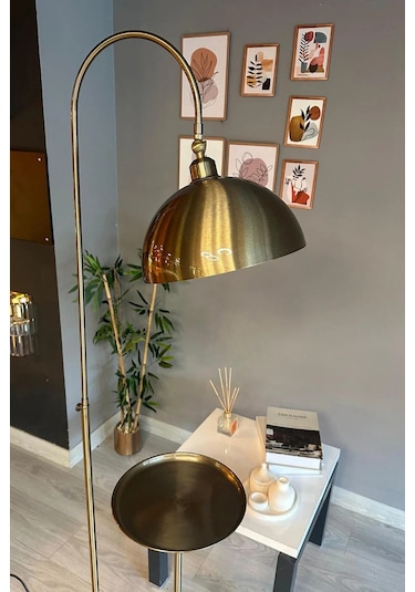 Dimmerli Işığı Ayarlanabilen Işığı Artırılıp Azaltılabilen Eskitme Tepsili Hareketli Başlık Metal Lambader Eskitme