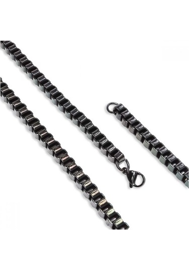 Erkek Kare Arnavut Çelik Kolye 6mm 9181 Siyah