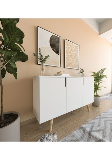 Verona 120 Cm Konsol, Kahve Köşesi, Tv Ünitesi, Çok Amaçlı Ahşap Ayaklı Konsol Beyaz