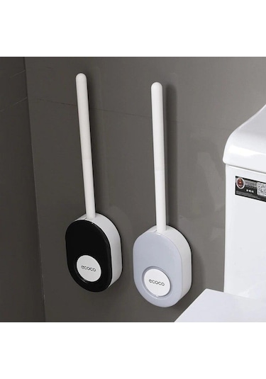 Gri Duvara Monte Tuvalet Fırçası Tutucu, Ölü Açı Yok Silikon Tuvalet Fırçası Seti Temizleme Fırçası Banyo Aksesuarları