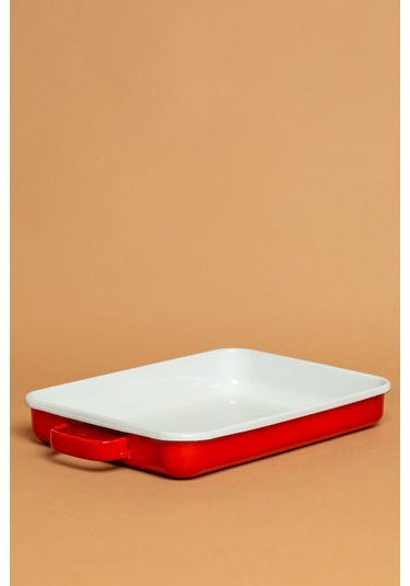 La Vita Rossa Vintage Emaye Kulplu Kırmızı Fırın Tepsisi Ebutay Kırmızı