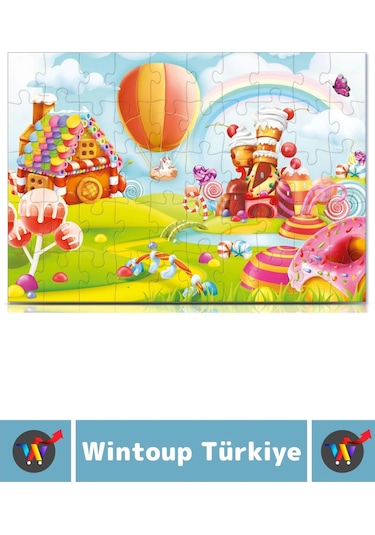 Premium Seri Eğlenceli El Göz Koordinasyon Beceri Geliştirici Çocuk 2x50 Parça Puzzle Şeker Diyarı