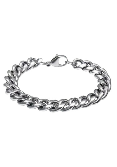 Çelik Bileklik Kalın Örgü Zincir Model 10 Mm Uzunluk 21 Cm Gümüş Silver Gümüş