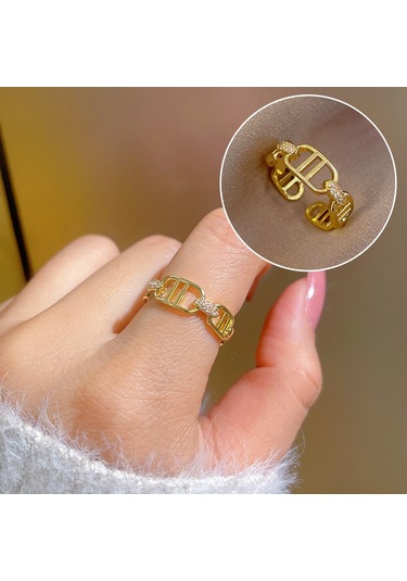 Geometrik Elmas Taşlı Yuvarlak İnci Yüzük No.11 Çok Renkli