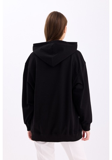 Pastelastore Pamuklu Kapüşonlu 2 İplik Baharlık Oversize Sweatshirt Siyah