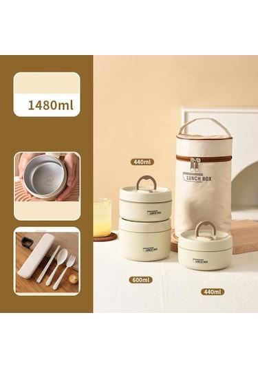 Oloey 304 Paslanmaz Çelik Yalıtımlı Üç Katmanlı Mühürlü Öğle Yemeği Kutusu