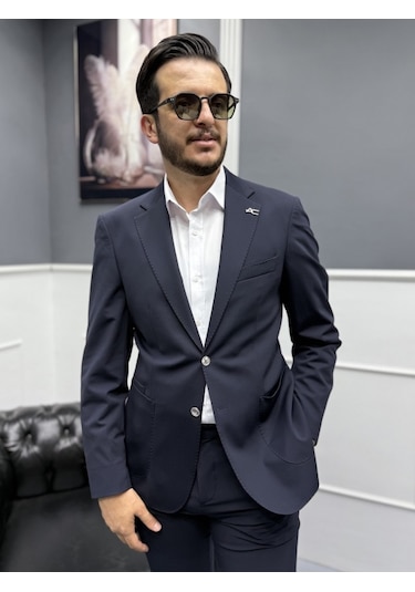 Avni Ceylan Signature Stil Tek Düğme Kırışmaz Ceket Lacivert