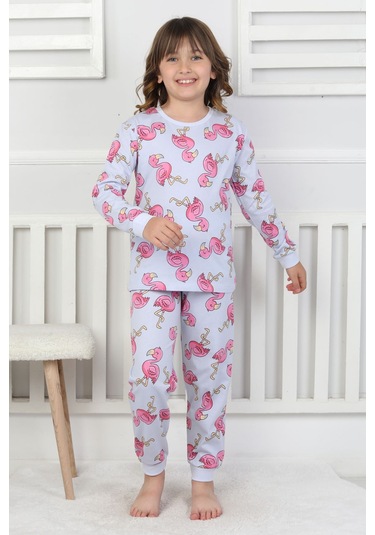 Cute Flamingo Desenli Kız Çocuk Pijama Takımı Mavi