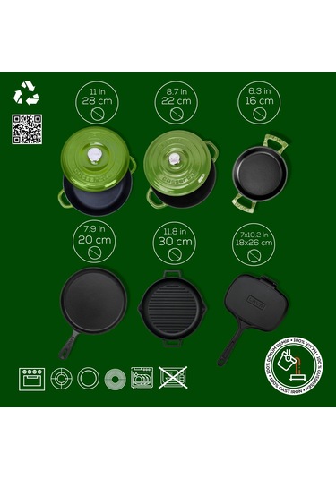 Lava Döküm 6x Trendy Serisi 9 Parça Tencere & Tava Seti Yeşil Kırmızı