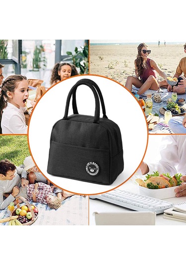 Lichen Termal Yalıtımlı Öğle Yemeği Çantası Taşınabilir Isı Siyah