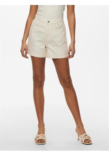 Only Kadın Onlvega Krem Kot Şort Mom Shorts - 15230571 001