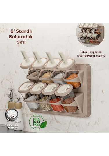 Porsima 1116 Standlı Kaydırmalı Kaşıklı Baharatlık Seti Cappuccin Cappuccino