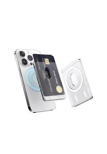 İphone Uyumlu  12-13-14-15-16 Pro-max - Samsung Uyumlu Magsafe Kartlık Manyetik Cardsafe Şeffaf Kredi