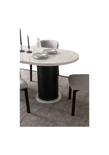 Parian Modern Yemek Masası 4 Sandalye Takım Mermer