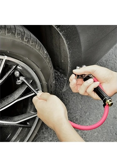 Xuweiwei 1pc Heavy Duty Dual Head Lastik Inflator Gauge 12 Inch Hava Hortumu İle Depolama Kılıfı