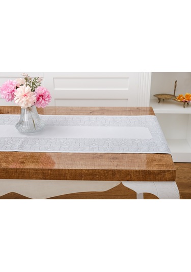 Finezza Ayda Jakar Polyester Kumaş Gri Runner 45x150 cm - 1417