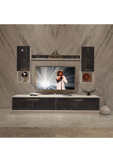 Decoraktiv Eko 5dab Mdf Std Tv Ünitesi Tv Sehpası Beyaz - Siyah Mermer