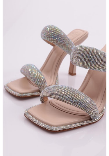 Dgn 2027 Kadin Kalin Silver Taş Bantli Topuklu Terlik 2027-2219-R1806 Ten