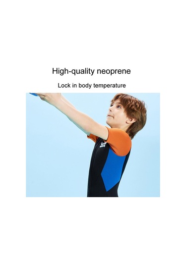 Dıve & Saıl 2.5mm Kısa Kollu Tek Parça Sıcak Çocuk Wetsuit Şnorkel Soğuğa Dayanıklı Mayo Siyah - Turuncu