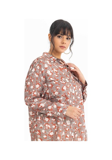 Galaxi Kadın Büyük Beden Desenli Manşetli Gömlek 3051000 Vizon