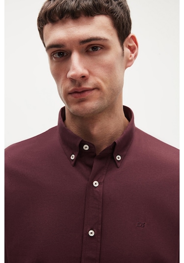 Ds Damat Slim Fit Mürdüm Oxford Düğmeli Yaka Kolay Ütülenebilir Nakış Detaylı Pamuklu Gömlek 4hc02ort03265 Mrd