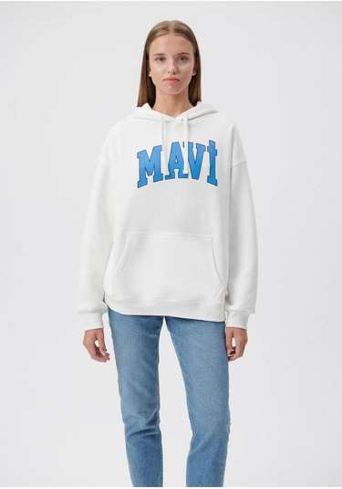 Mavi M1600361-81964-fw Mavi Logo Kapüşonlu Sweatshırt Kırık Kadın Sweatshirt M1600361-81964-R2728 Kırık Beyaz