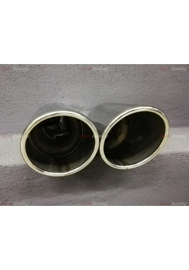 Yuvarlak Eğik Ağız 90mm Çift Çıkış Egzoz Ucu. Paslanmaz Krom